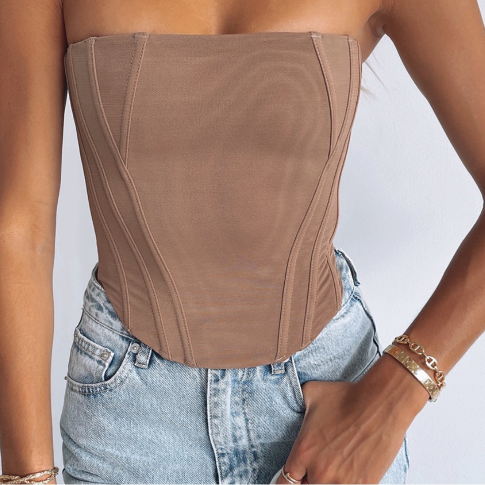 WHITE FOX SHARP EDGES BUSTIER DARK NUDE TOP